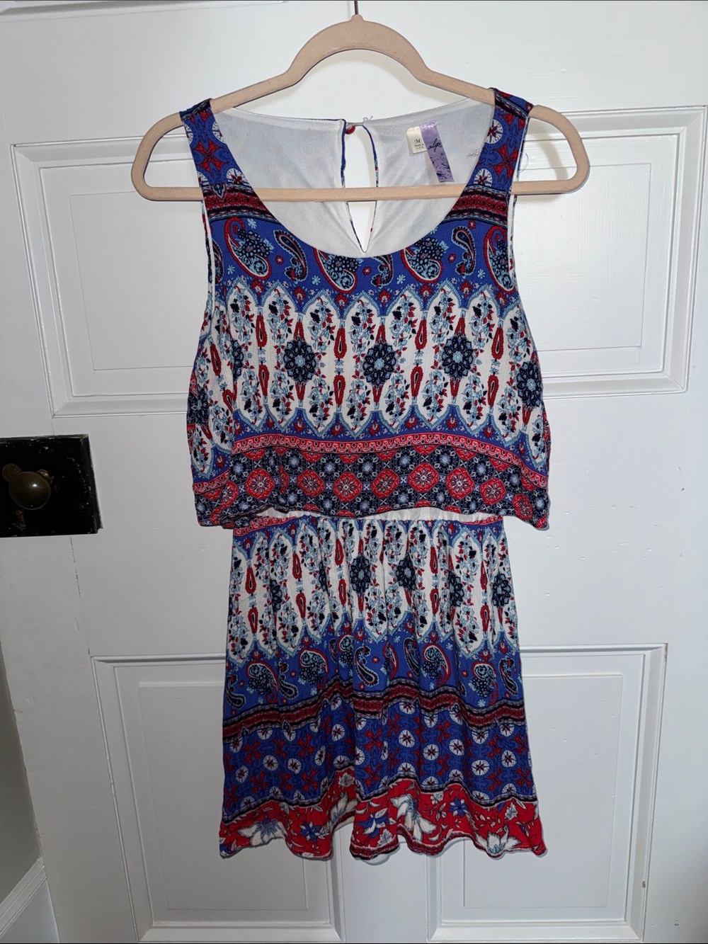 Alya Red, Blue and White Paisley Sleeveless Mini Dress